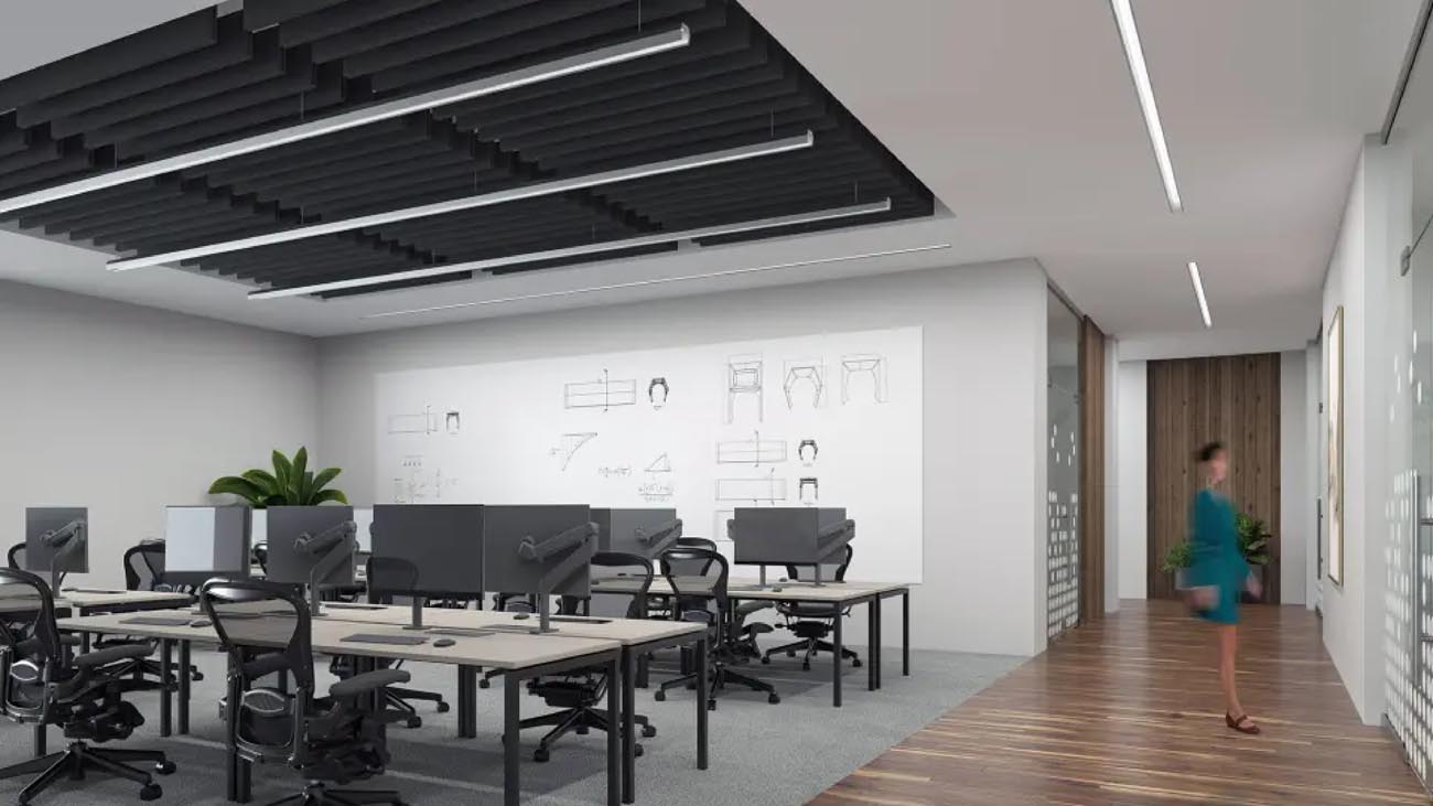 Suspended Arkus by ALW linear lighting in an open office