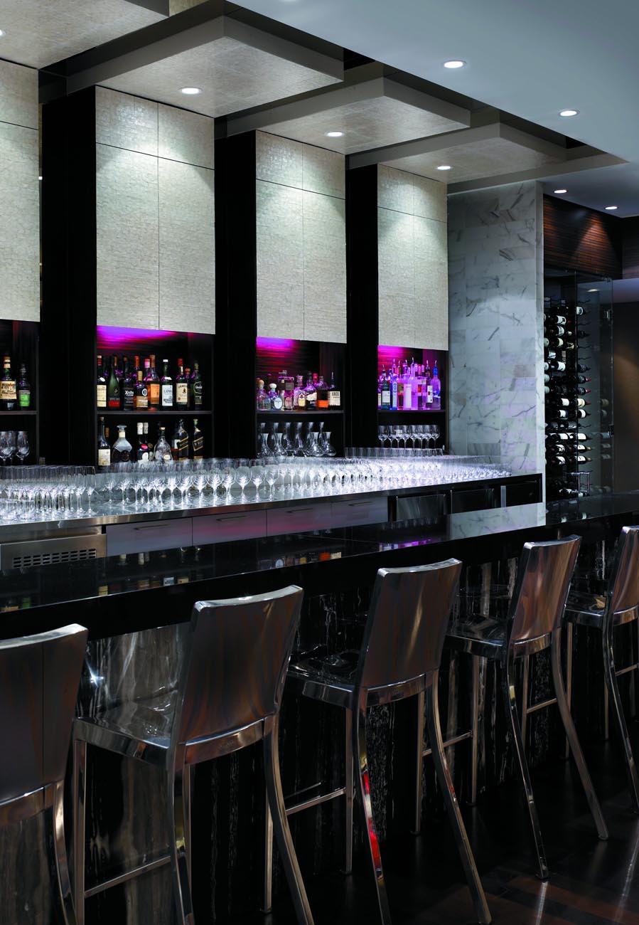 Lightheaded Opus downlights installed over a bar