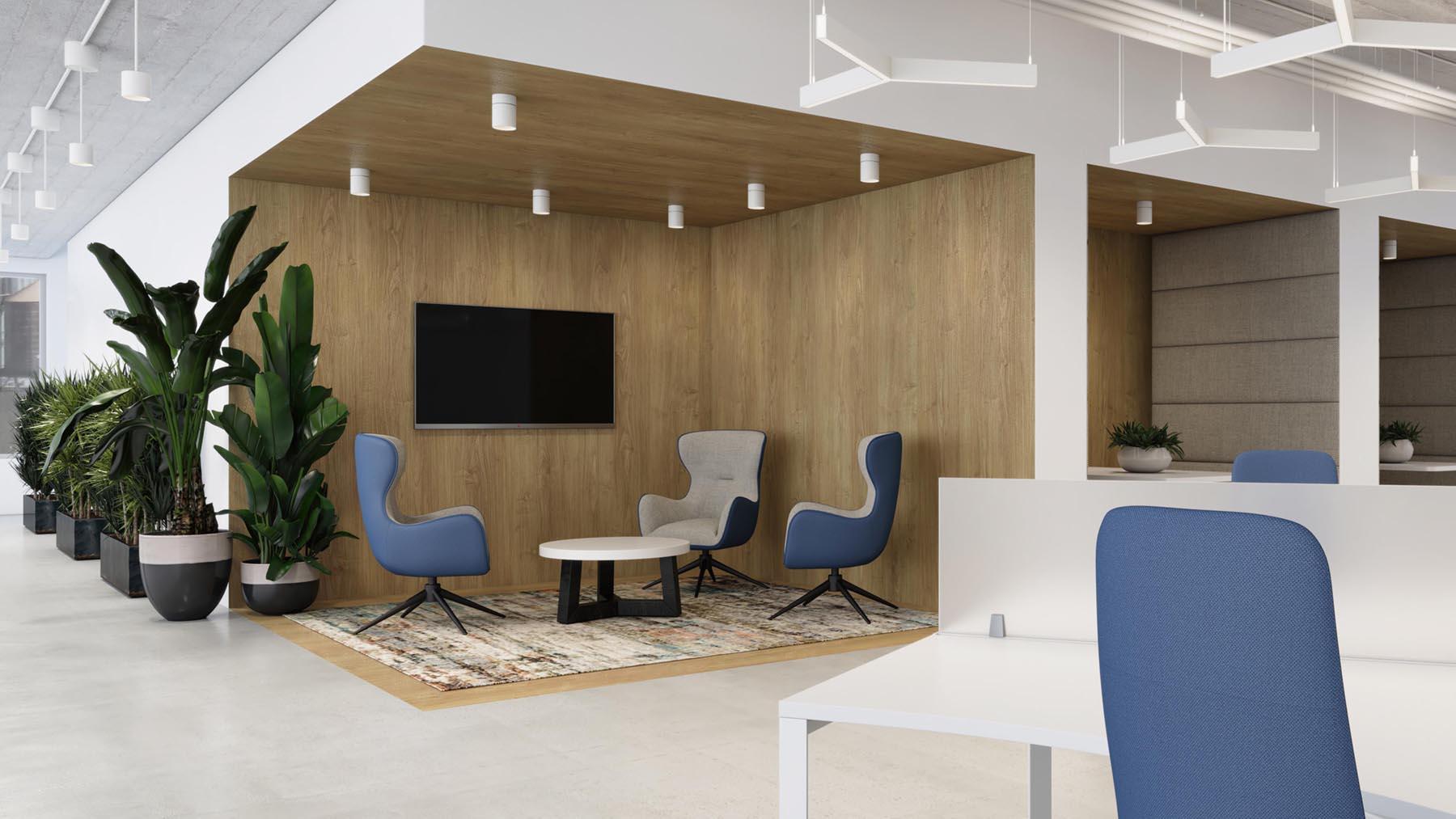 Focal Point Seem 1 Shapes fixtures installed in an open office