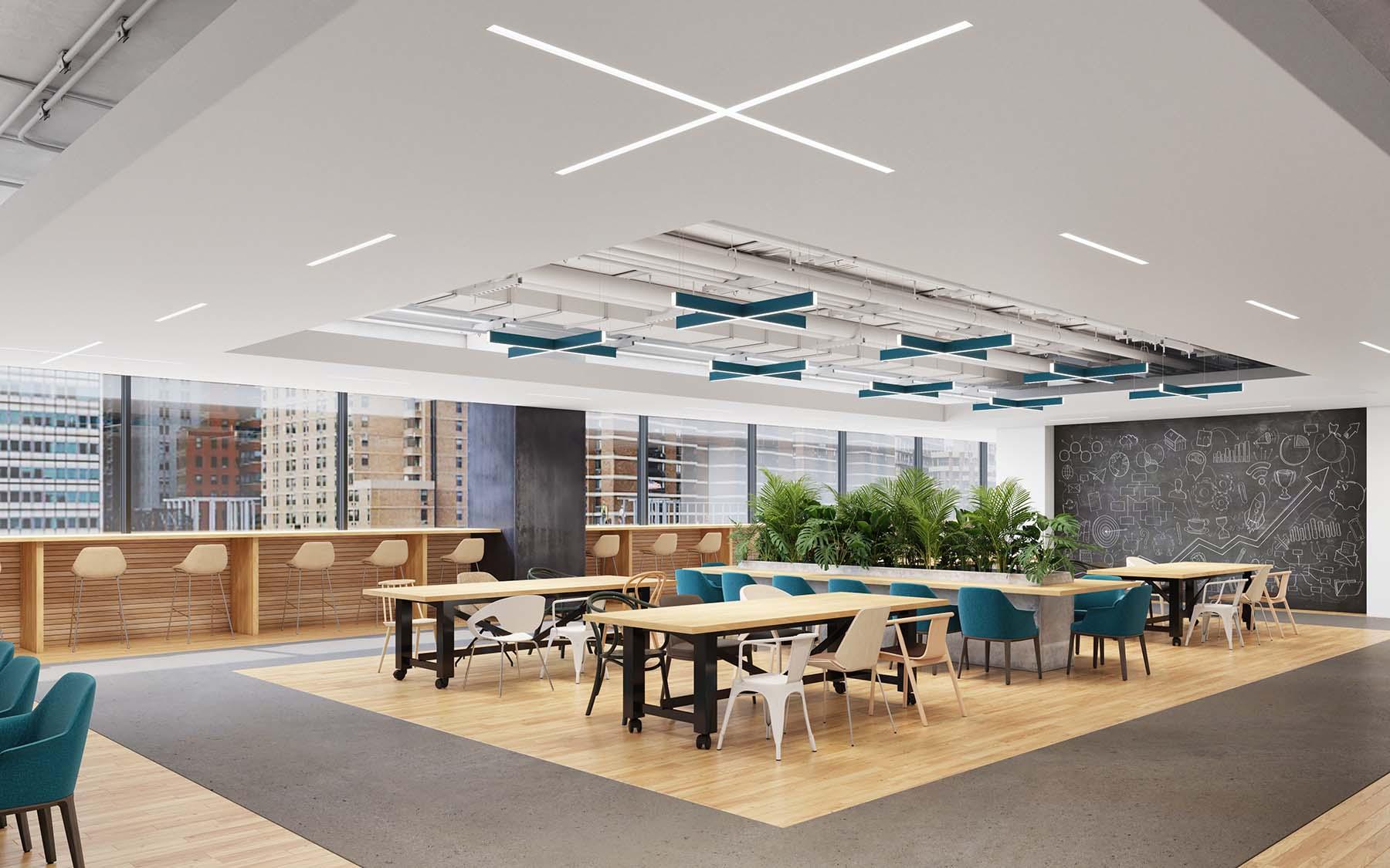 Focal Point Seem 1 Shapes fixtures installed in an open office