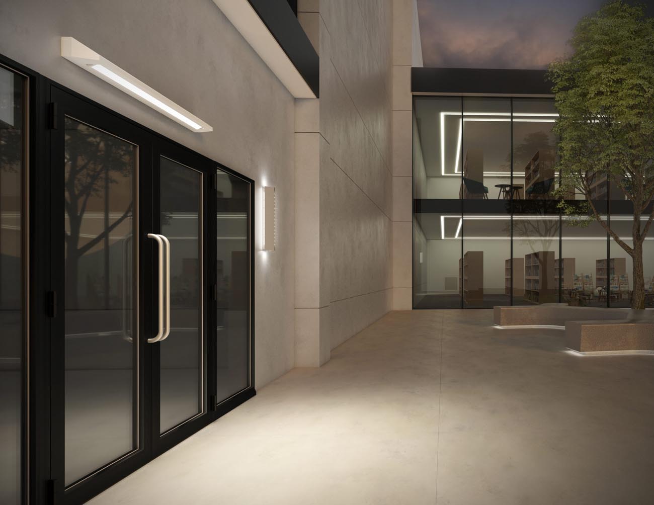 New Star Lighting fixtures installed outside of a building