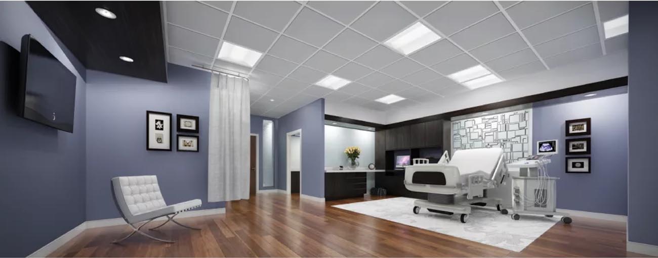 Cooper Cruze SB Selectable Troffer installed in a hospital exam room