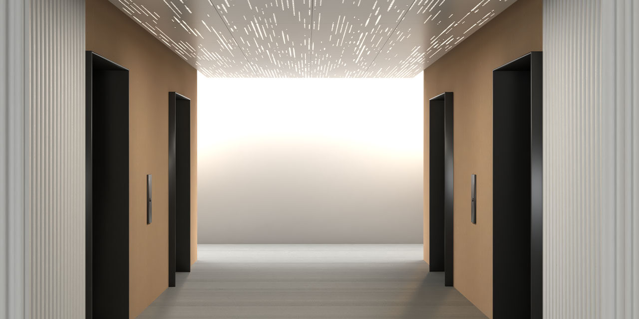 Perforate by Andalusia Design Andalusia Design Perforate divider installed over a ceiling