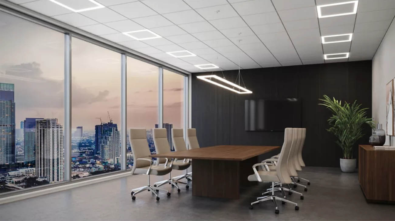 Metalux Surround recessed LED lighting installed in a conference room
