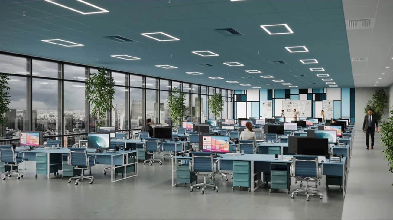 Metalux Surround recessed LED lighting installed in an open office