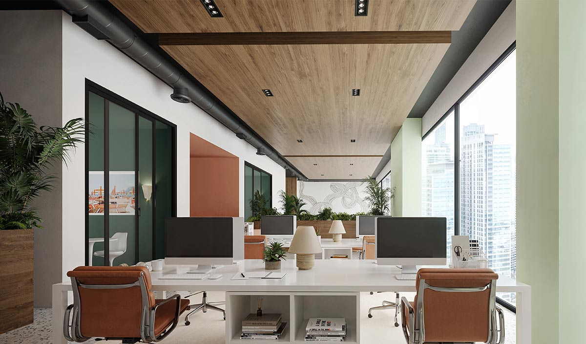 Recessed GyroShift multiple downlight by CSL installed in an open office