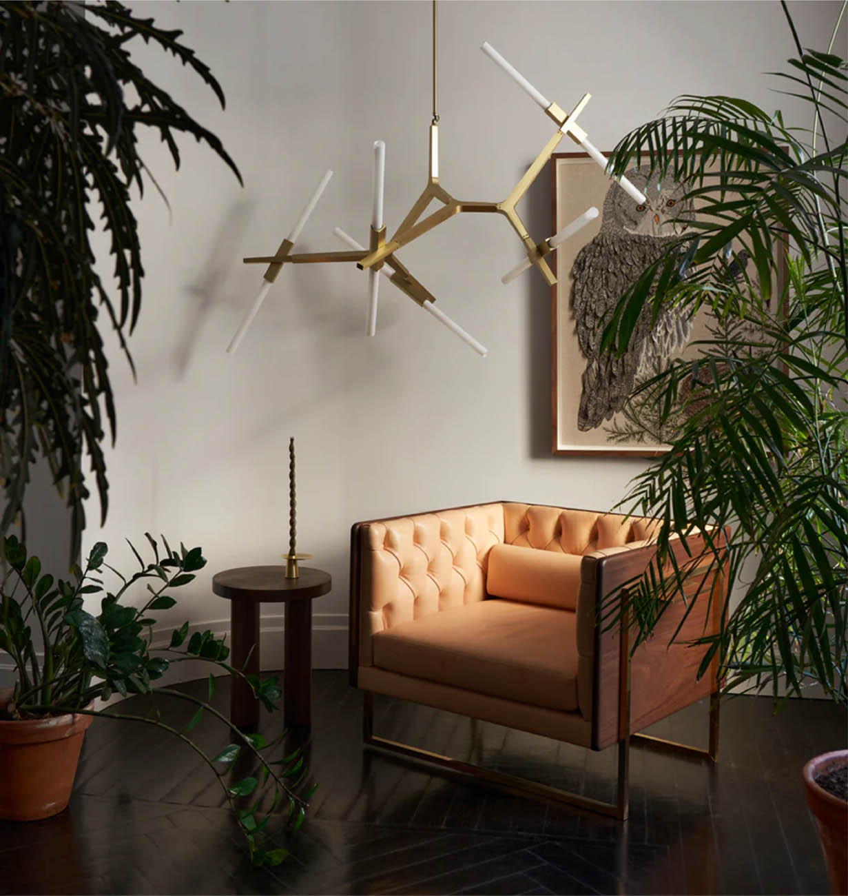 A unique wooden pendant mount light fixture by Roll & Hill