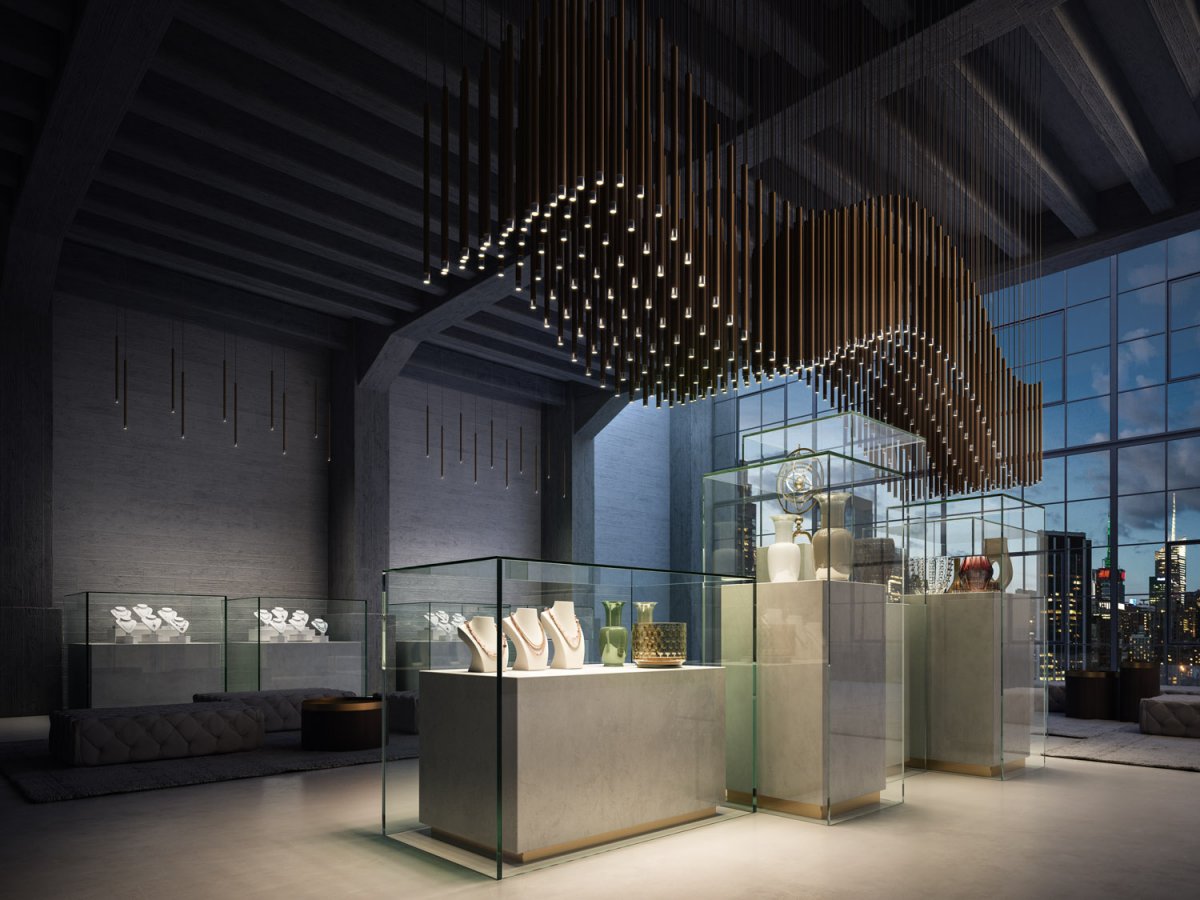 Axolight Virtus light fixture displayed in a museum