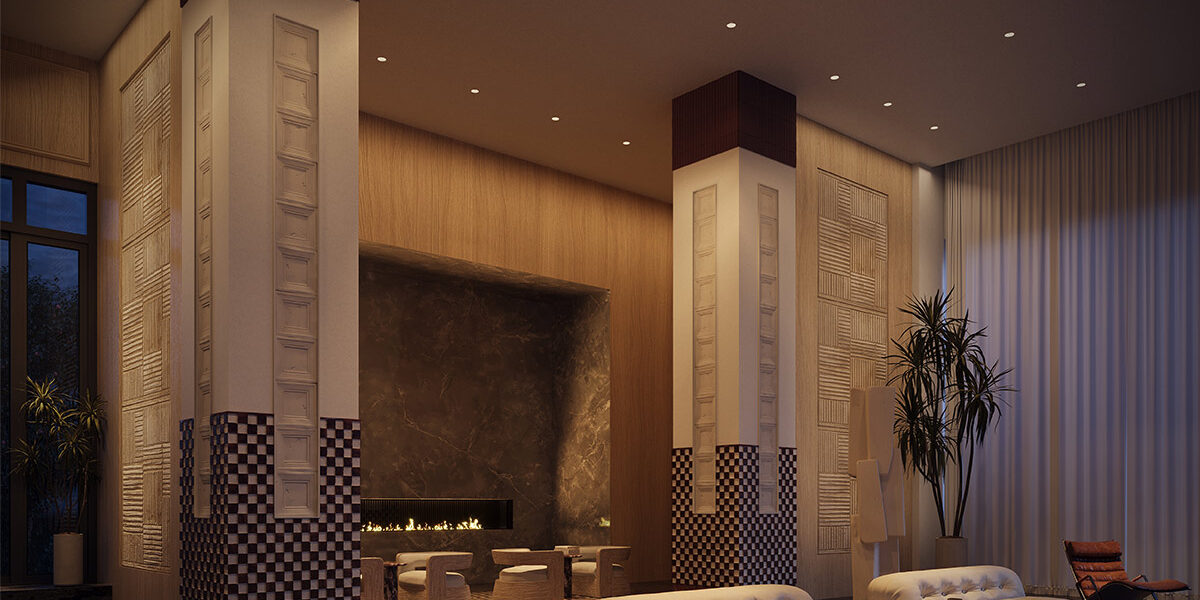 Eco Recessed Downlights by CSL CSL Eco recessed downlights installed in a hotel lobby ceiling