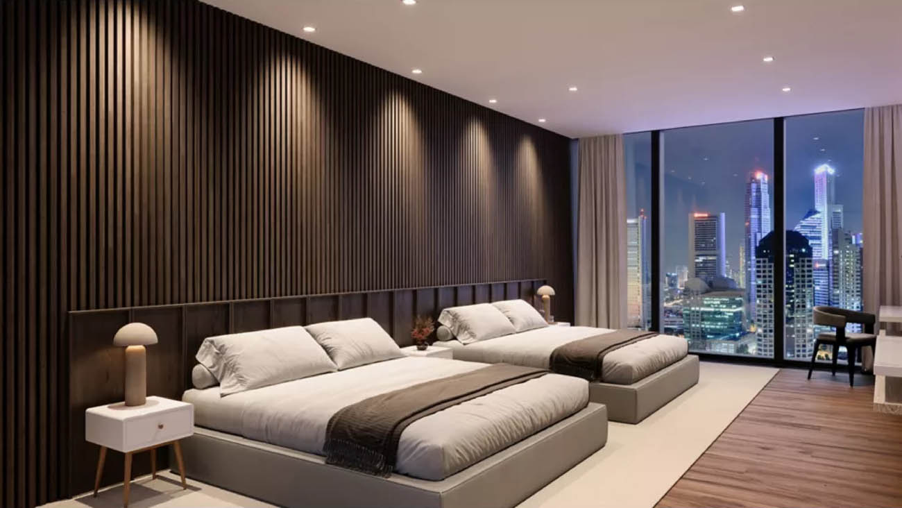 HALO ML Flex Series recessed downlights in a hotel room