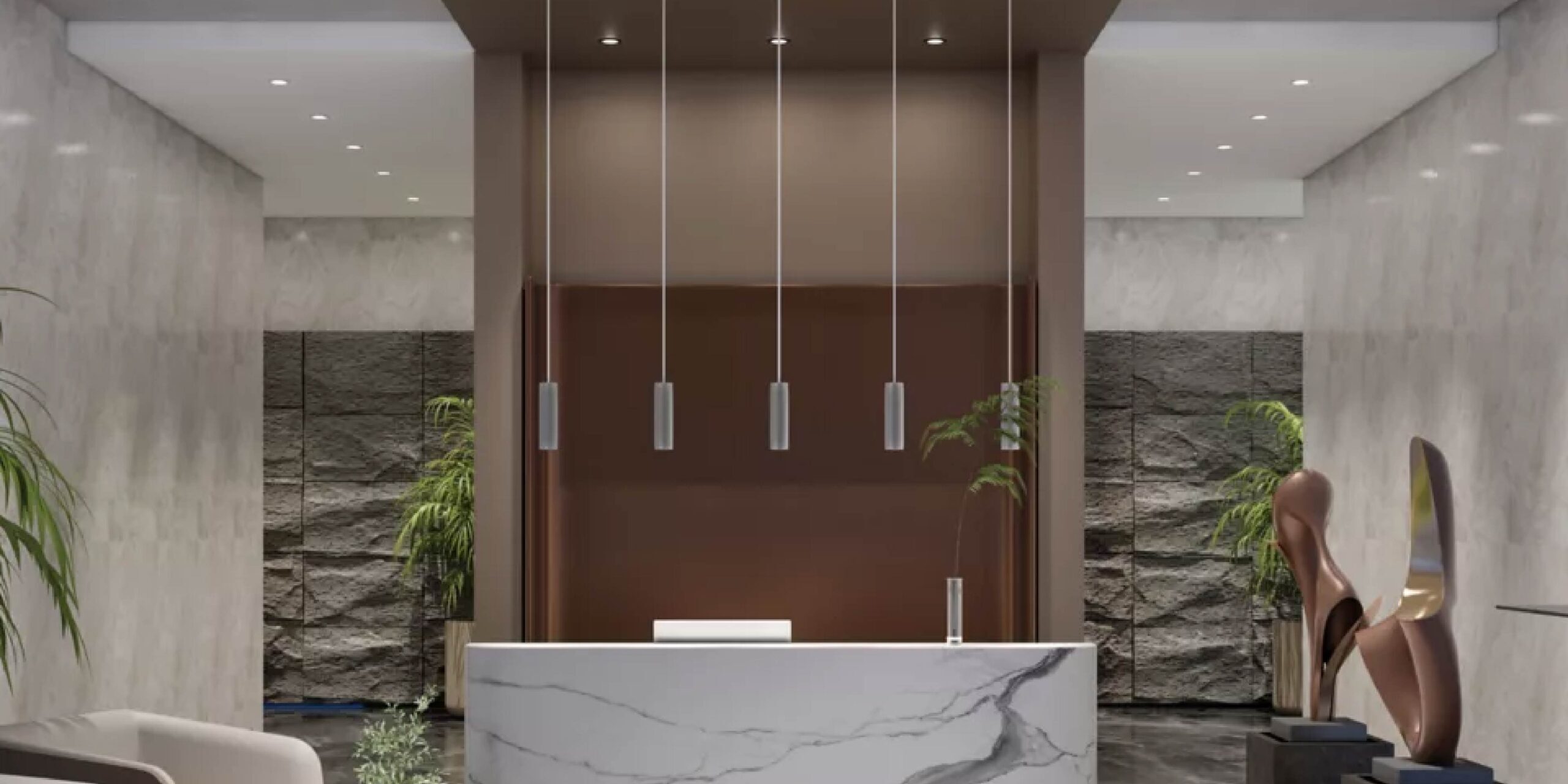 Prentalux Cylinder Family by Cooper Lighting Solutions Cooper Prentalux cylinder lighting installed over a hotel lobby desk