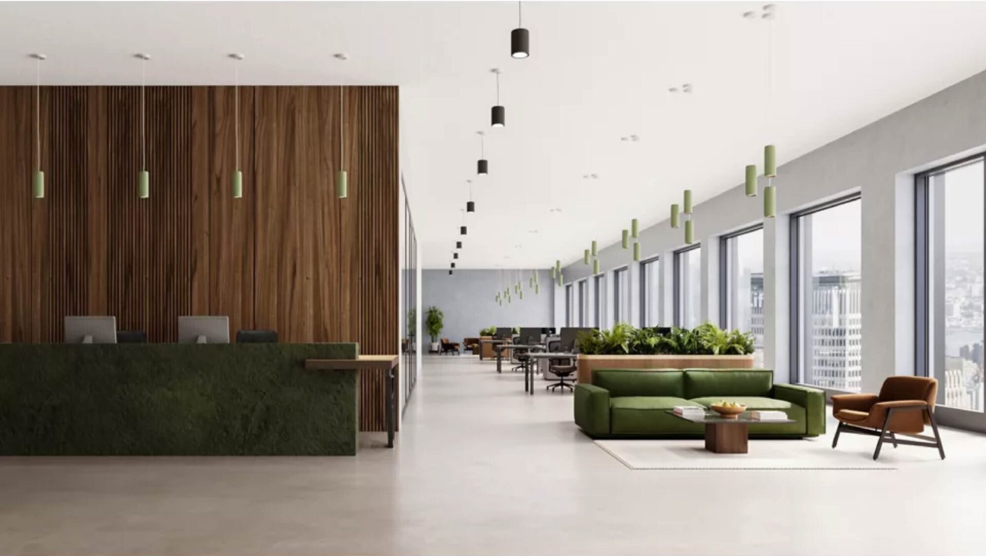 Cooper Prentalux cylinder lighting installed in an office lobby