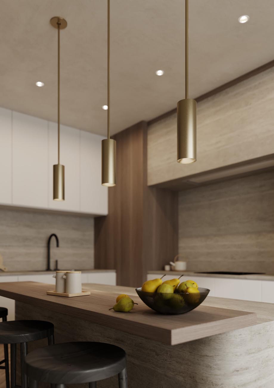 CSL Luxe Collection pendant cylinder lighting installed in a kitchen