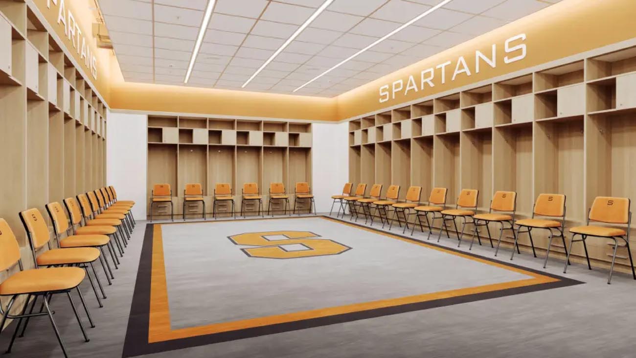 ALW Coveplane Cove Lighting installed around the perimeter of a locker room ceiling