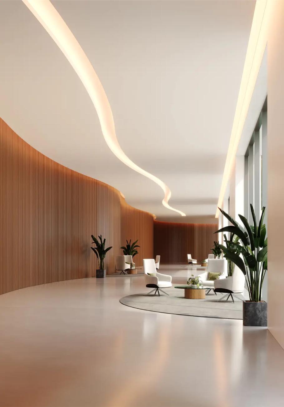 ALW Coveplane Cove Lighting illuminating a curved architectural ceiling