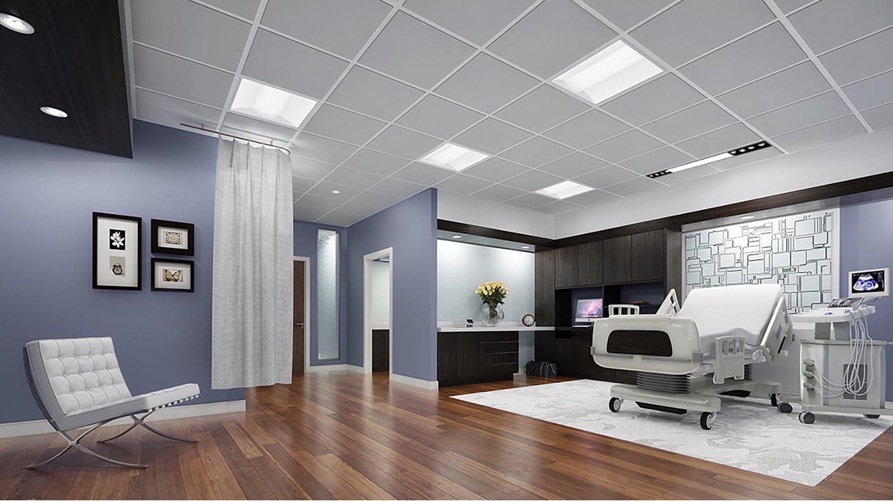 NeoRay Define Patient lighting installed in a hospital exam room