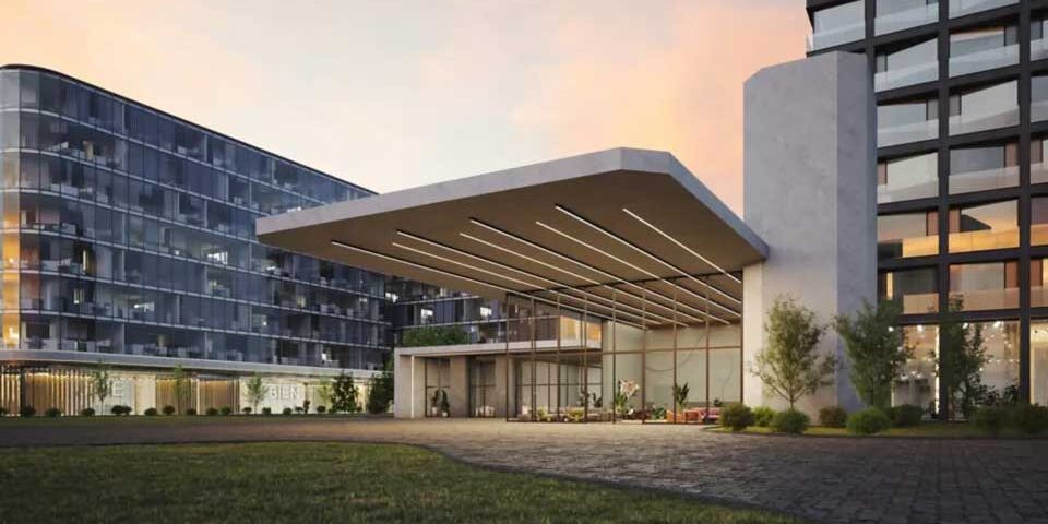 NeoRay Define Torrent by Cooper Lighting Solutions NeoRay Define Torrent exterior lighting under a building canopy