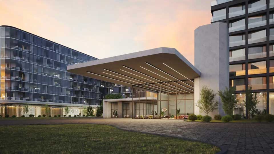 NeoRay Define Torrent exterior lighting under a building canopy
