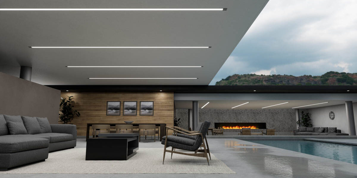 Avalon 2 Series by Extant Avalon 2 Series by Extant wet location linear lighting installed under a residential canopy