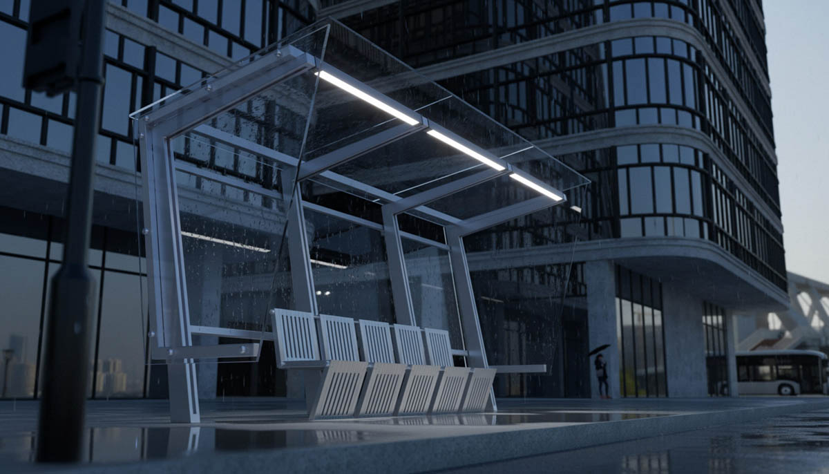 Avalon 2 Series by Extant wet location linear lighting installed at a bus stop