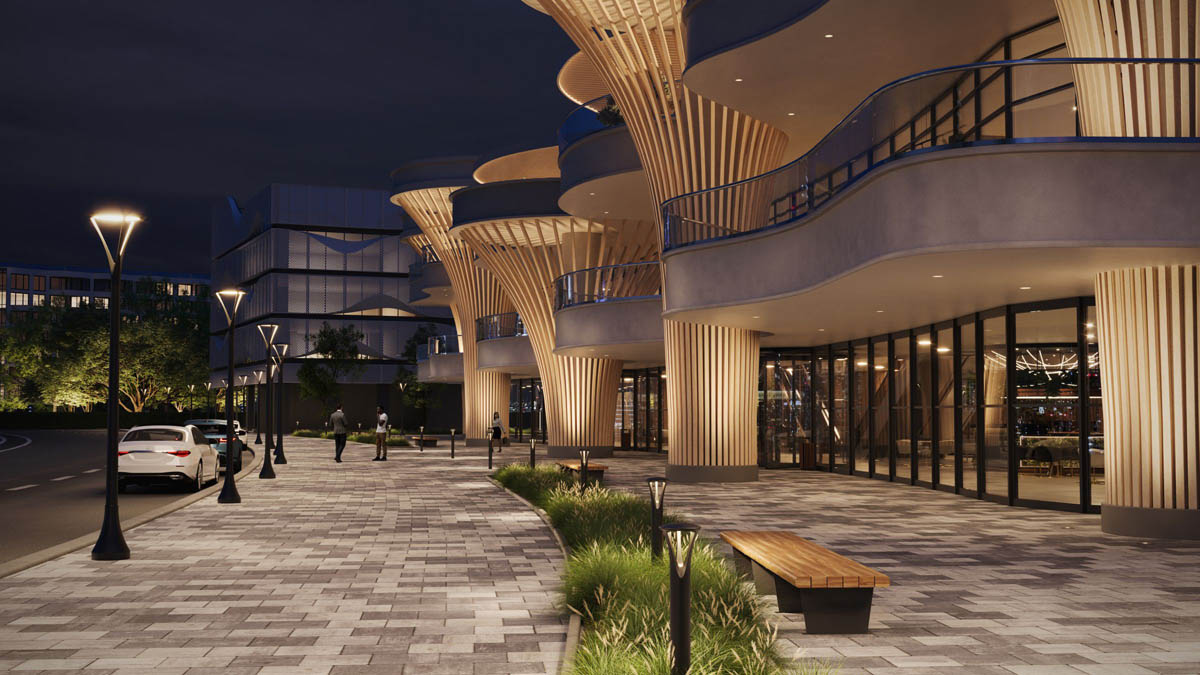 Invue Luxescape Collection Bollards installed outside of a modern luxury hotel