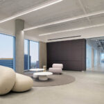 Warm LED lighting installed in an open office space