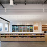 Warm LED lighting installed in an open office space